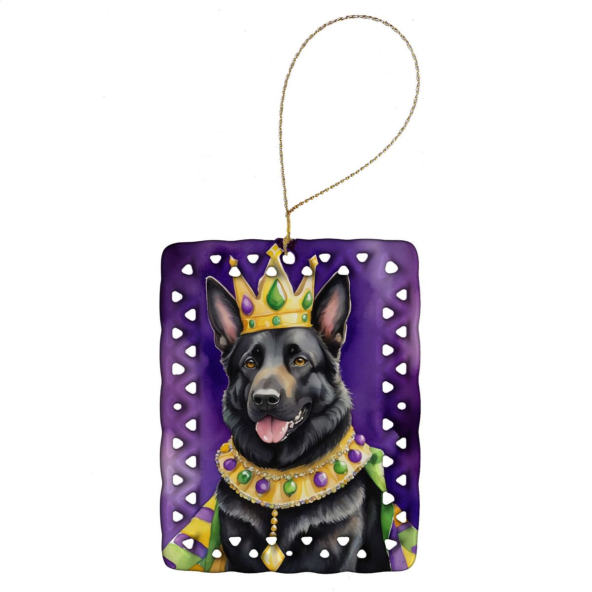 Black German Shepherd King Of Mardi Gras Porcelain Ornament Christmas Tree Hanging Decorations For Home Christmas Holiday, Rectangle, Gift, Multicolor_maomaolike.com
