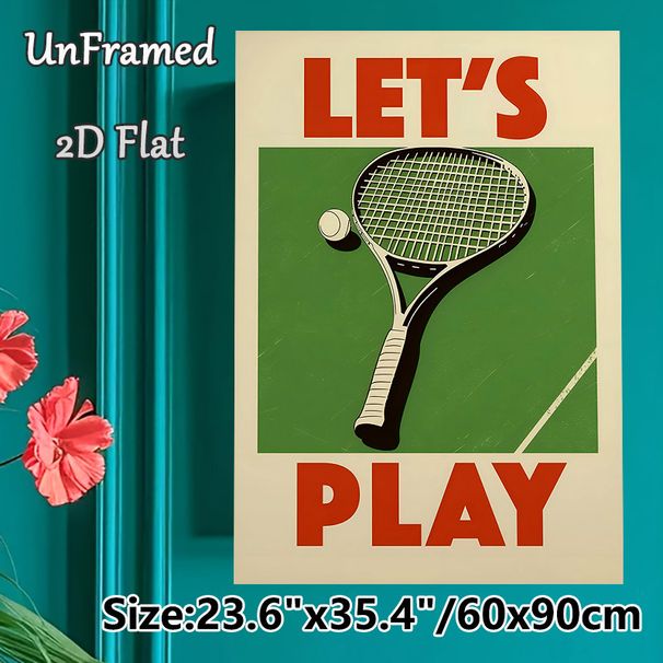 Tennis Themed Painting Poster, Vintage Retro Style Tennis Racket & Ball Poster, Eye-catching Sports-inspired Decor Ideal For Home Gym, Game Room And_maomaolike.com