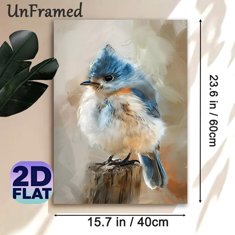 Tufted Titmouse Painting Poster, Soft Oil-painted Fluffy Bird Poster, Delicate Tranquil Nature-inspired Decor Ideal For Living Room, Bedroom And Study_maomaolike.com