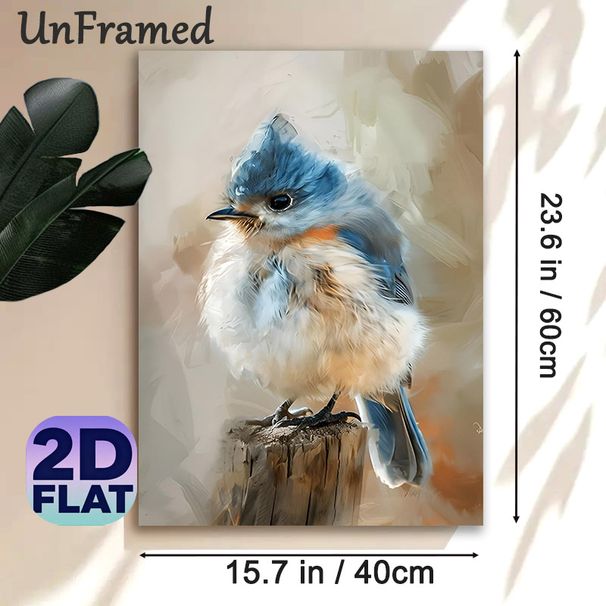 Tufted Titmouse Painting Poster, Soft Oil-painted Fluffy Bird Poster, Delicate Tranquil Nature-inspired Decor Ideal For Living Room, Bedroom And Study_maomaolike.com