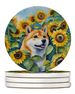 Shiba Inu In Sunflowers Large Sandstone Coasters Pack Of 4 Absorbent Round Coasters Decor Gifts For Men Or Women, 4 In, Multicolor_maomaolike.com