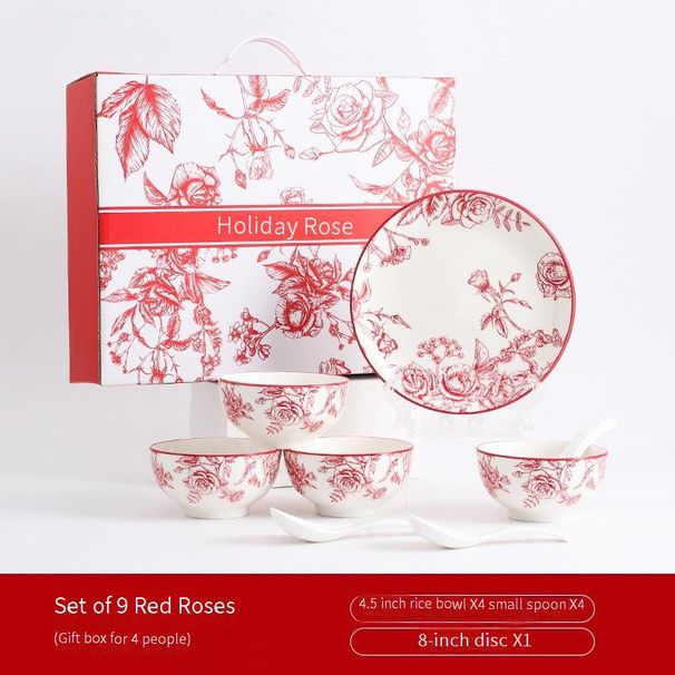 Ceramic Bowl Set With Under-Glaze Design - 6-Piece Dinnerware Gift Box For Home & Special Occasions_maomaolike.com