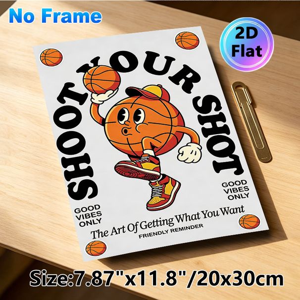 Basketball Cartoon Motivational Painting Poster, Vibrant Retro Cartoon Basketball Character With Inspiring Slogans Poster, Uplifting Wall Decor Ideal_maomaolike.com