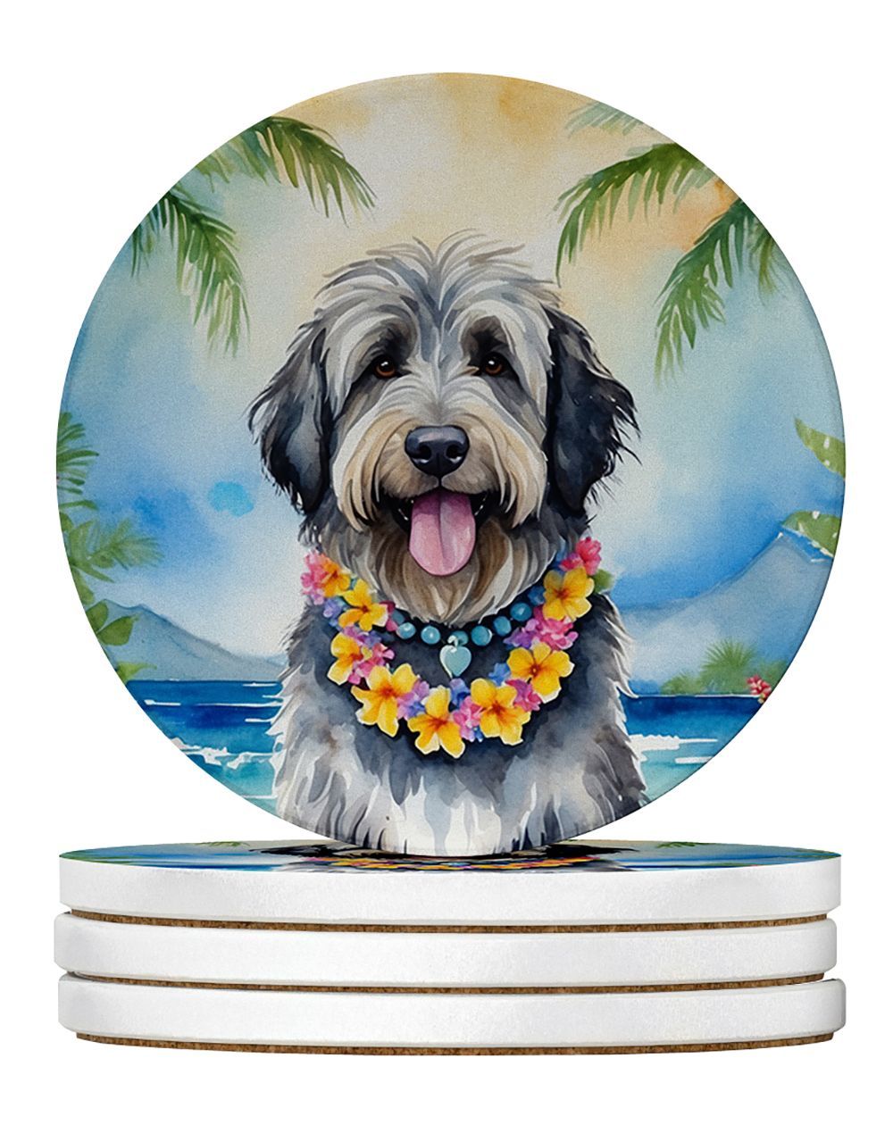 Bergamasco Sheepdog Luau Large Sandstone Coasters Pack Of 4 Absorbent Round Coasters Decor Gifts For Men Or Women, 4 In, Multicolor_maomaolike.com
