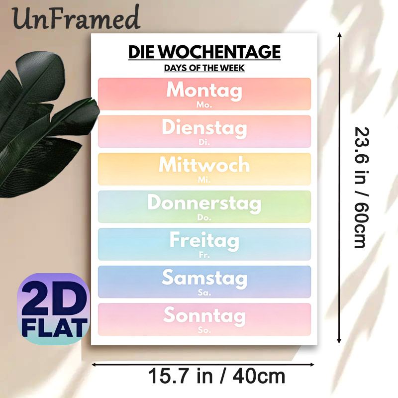 German Days Of The Week Painting Poster, Soft Gradient Color Block Poster, Clear Bilingual Layout To Learn German Weekdays, Suitable For Study Rooms_maomaolike.com