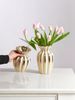 1PC Ceramic Vase With Petal Mouth And Gold Striped Design_maomaolike.com