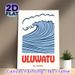 Uluwatu Bali Ocean Wave Painting Poster, Stylized Blue Curling Wave With Bold Text Poster, Charming Coastal Decor Ideal For Living Room, Bedroom Or_maomaolike.com