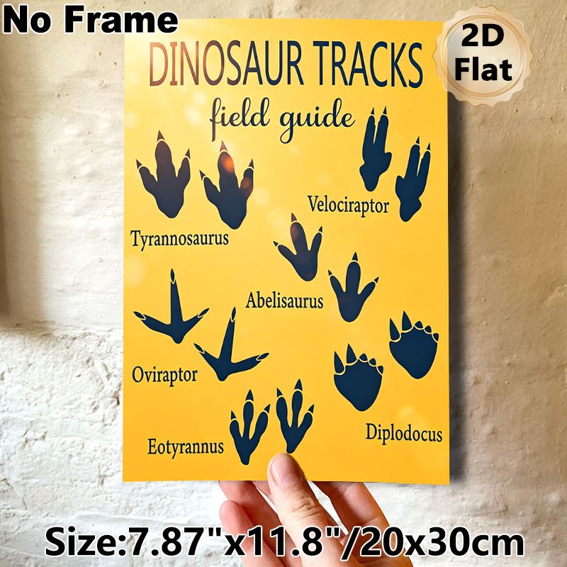 Dinosaur Tracks Painting Poster, Warm Yellow-toned Informative Dinosaur Footprint Field Guide Poster, Educational Design Suitable For Home Study_maomaolike.com