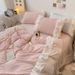 Wholesale INS Korean Cream Plaid Pure Four-Piece Full Princess Style Double Layer Lace Washed Cotton 4-Piece Set_maomaolike.com