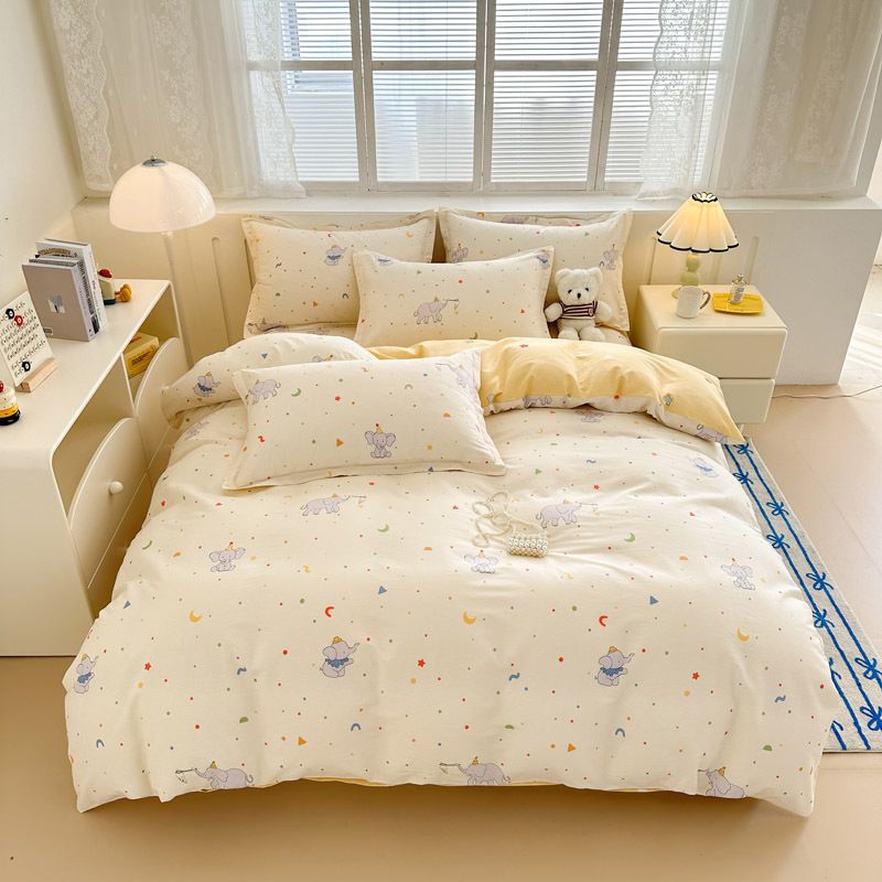 Pure Cotton Four-Piece Set Autumn Winter Thickened All-Cotton Bed Sheet Single Duvet Cover Student Dormitory Three-Piece Bedding W_maomaolike.com