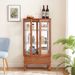 Lighted Glass Cabinet Glass Wine Cabinet Curio Display Cabinet With Adjustable Glass Shelves 2 Doors And 1 Drawer Cabinet Bulb Included Cherry_maomaolike.com