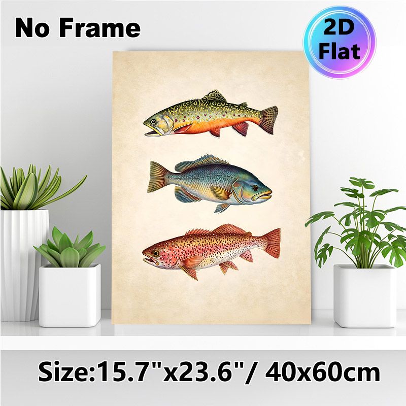Vintage Fish Painting Poster, Detailed Hand-drawn Colorful Freshwater Fish Poster, Brings Natural Rustic Charm, Ideal For Living Room, Study Or_maomaolike.com