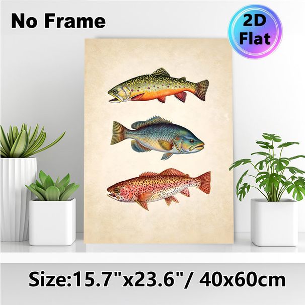 Vintage Fish Painting Poster, Detailed Hand-drawn Colorful Freshwater Fish Poster, Brings Natural Rustic Charm, Ideal For Living Room, Study Or_maomaolike.com