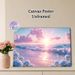 Pastel Coastal Sunset With Hydrangeas Painting Poster, Dreamy Glittery Seaside Scene Poster, Soft Calming Visual Ideal For Bedroom And Living Room_maomaolike.com