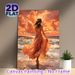 Sunset Beach Lady Painting Poster, Vibrant Artistic Seaside Scene Poster, Warm-toned View Of Lady In Flowing Dress With Seagulls, Serene Wall Decor_maomaolike.com