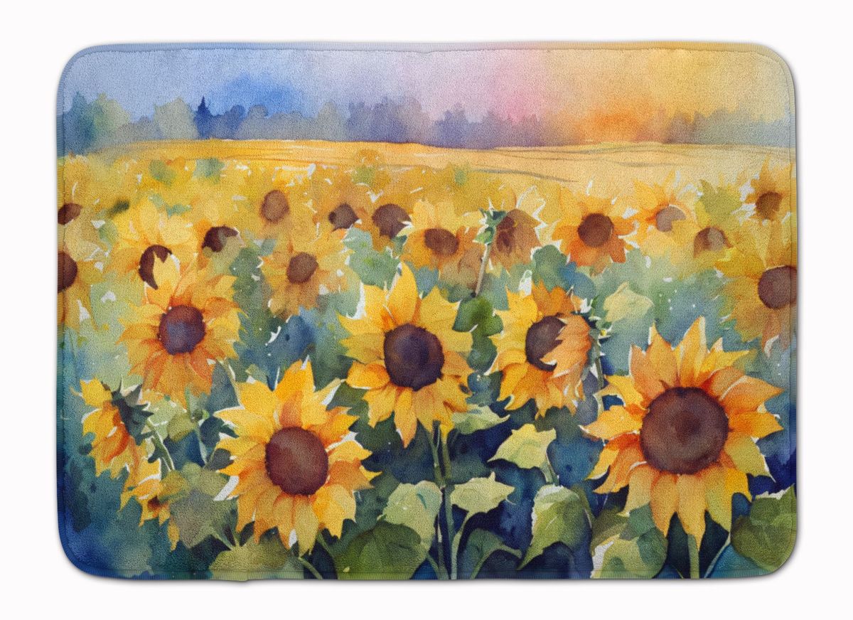 Sunflowers In Watercolor Memory Foam Kitchen Mat Machine Washable Anti-Fatigue Mat Cushion Comfort Bath Mat Or Kitchen Rug_maomaolike.com