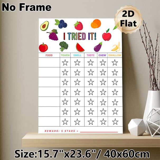 Food Try Reward Chart Painting Poster, Vibrant Fruit & Vegetable Themed Poster, Practical Tool To Track Food Exploration Progress For Home Kitchen_maomaolike.com
