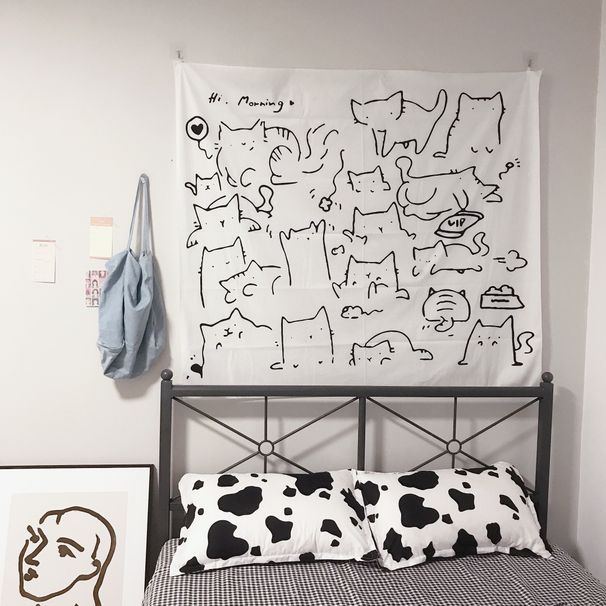 Cute Cat Internet Celebrity Room Bedside Ins Homestay Decoration Background Wall Hanging Cloth Girly Heart Tapestry_maomaolike.com