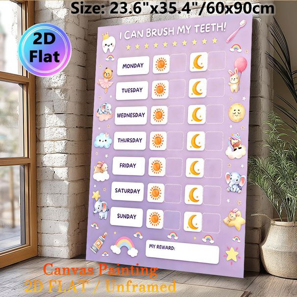 Tooth Brushing Reward Chart Painting Poster, Soft Watercolor Cute Animal Themed Poster, Daily Morning & Night Tooth-brushing Tracker With Reward_maomaolike.com