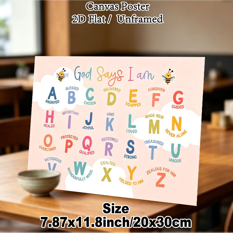God Says I Am Alphabet Painting Poster, Colorful Cheerful Typographic Poster, Uplifting Religious Affirmations Ideal For Home And Spiritual Living_maomaolike.com