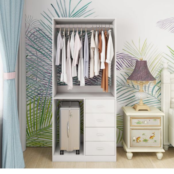 Closet Organizer System, Clothes System With Closet Shelves Wall Mounted, Closet Organizer With Drawers, White Closet Organizers With Clothing Racks For Hanging Clothes(32"W X 16"D X 71"H)_maomaolike.com