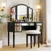 43" Dressing Table Set With Mirrored Drawers And Stool, Tri-fold Mirror, Makeup Vanity Set For Bedroom, Black_maomaolike.com
