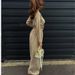 Women's clothing fashion solid color lace short long-sleeved top wide-leg pants two-piece set_maomaolike.com