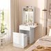 Small Vanity Desk With Mirror And Light, Dressing Table With Charging Station & Fold-up Panel For Small Space, Compact Makeup Vanity Set With Hidden Stool For Bedroom, White_maomaolike.com