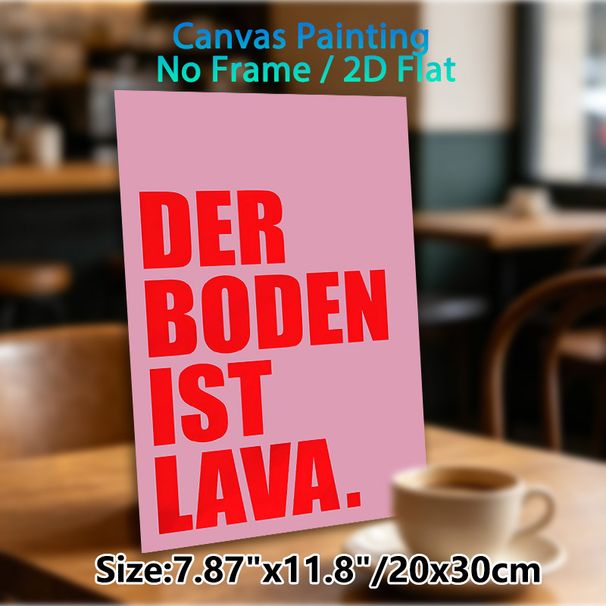 German "The Floor Is Lava" Slogan Painting Poster, Bold Minimalist Red Text On Pink Backdrop Poster, Playful Eye-Catching Decor For Living Room_maomaolike.com
