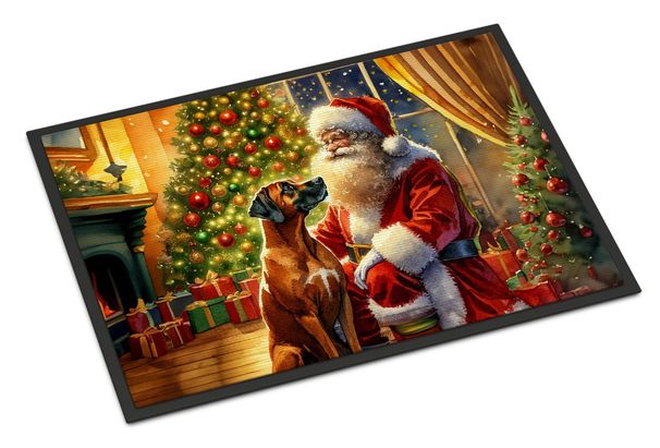 Rhodesian Ridgeback And Santa Claus Doormat Front Door Mat Indoor Outdoor Rugs For Entryway, Non Slip Washable Low Pile, 24H X 36W_maomaolike.com