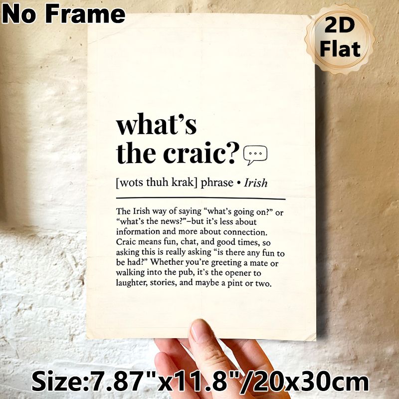 Irish Slang "What's The Craic?" Painting Poster, Vintage-style Typographic Text Poster, Cultural Irish Phrase Decor Ideal For Pub, Home Living Space_maomaolike.com