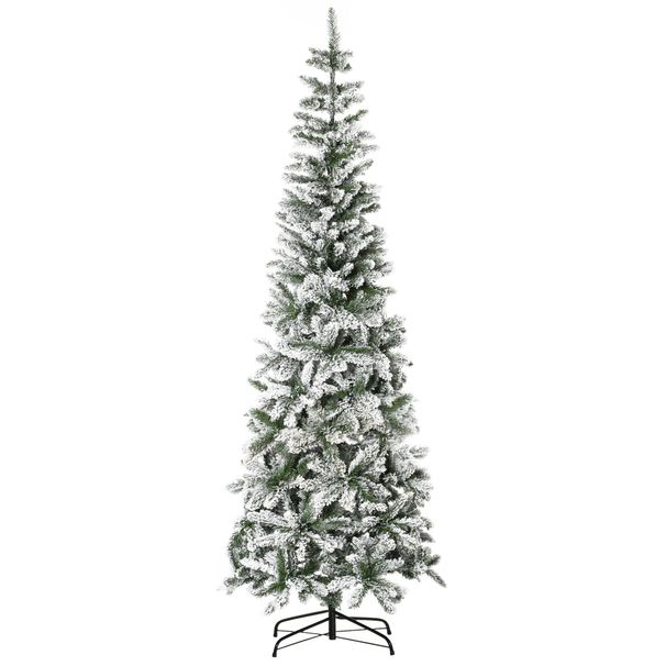 7.5ft Unlit Snow-Flocked Slim Pine Artificial Christmas Tree With Realistic Branches And 668 Tips_maomaolike.com