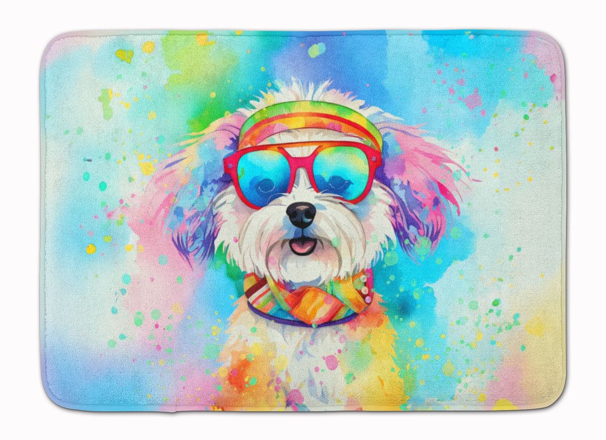 Bichon Frise Hippie Dawg Memory Foam Kitchen Mat Machine Washable Anti-Fatigue Mat Cushion Comfort Bath Mat Or Kitchen Rug_maomaolike.com