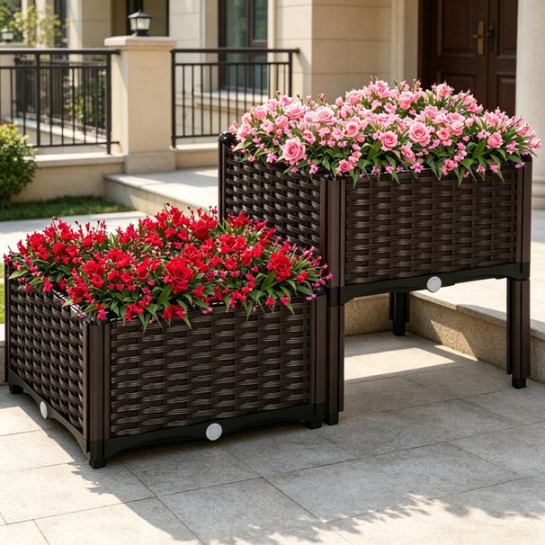 2-Piece Raised Garden Bed With Legs, Self-Watering Planter Box Raised Bed To Grow Flowers_maomaolike.com