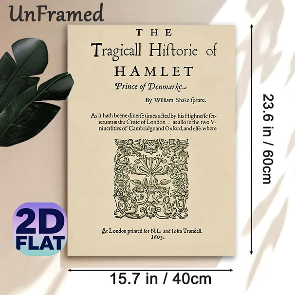 Hamlet Themed Painting Poster, Vintage Shakespeare's Hamlet 1603 Edition Cover Poster, Classic Literary Print With Intricate Decorative Engraving_maomaolike.com