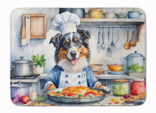 Australian Shepherd The Chef Memory Foam Kitchen Mat Machine Washable Anti-Fatigue Mat Cushion Comfort Bath Mat Or Kitchen Rug_maomaolike.com