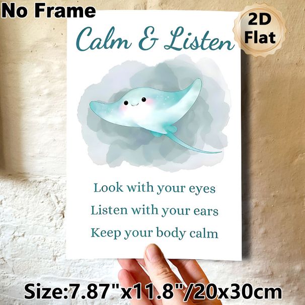 Calm & Listen Stingray Painting Poster, Soft Watercolor Cute Stingray Poster, Gentle Mindfulness Reminder To Maintain Calm And Focus, Suitable For_maomaolike.com