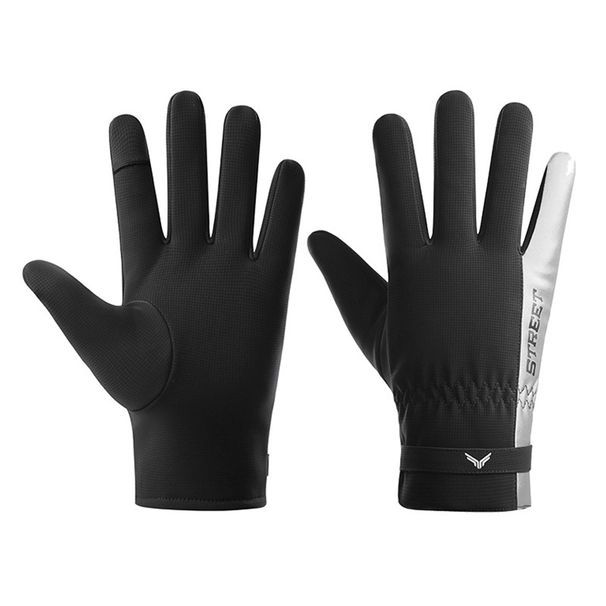 Skin-feeling warm gloves men's touch screen winter outdoor riding reflective plus velvet thickened water-repellent sports fingerless gloves_maomaolike.com
