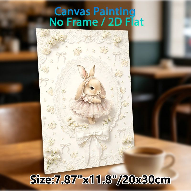 Ballerina Bunny Painting Poster, Delicate Watercolor Style Poster, Soft Elegant Bunny In Pastel Lace Dress With Floral Details, Ideal For Bedroom And_maomaolike.com