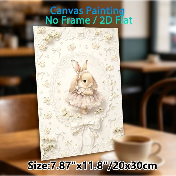 Ballerina Bunny Painting Poster, Delicate Watercolor Style Poster, Soft Elegant Bunny In Pastel Lace Dress With Floral Details, Ideal For Bedroom And_maomaolike.com
