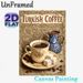 Turkish Coffee Painting Poster, Vintage Ornate Retro Style Poster, Featuring Floral Coffee Cup, Blue Pot, Turkish Delight And Coffee Beans, Brings_maomaolike.com