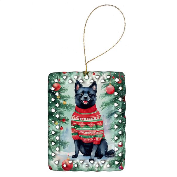 Schipperke Christmas Porcelain Ornament Christmas Tree Hanging Decorations For Home Christmas Holiday, Rectangle, Gift, Multicolor_maomaolike.com