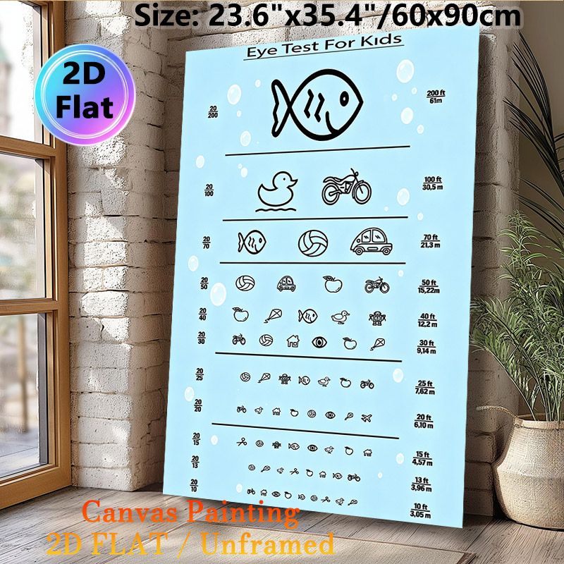 Eye Test Painting Poster, Minimalist Line Art Eye Chart With Cute Icons Poster, Functional Vision Assessment Tool Ideal For Clinic, Home Use_maomaolike.com