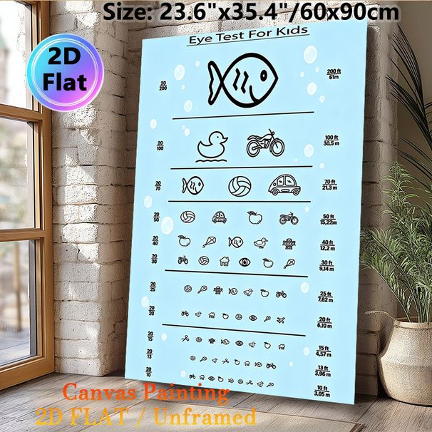 Eye Test Painting Poster, Minimalist Line Art Eye Chart With Cute Icons Poster, Functional Vision Assessment Tool Ideal For Clinic, Home Use_maomaolike.com