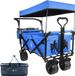 Collapsible Wagon Heavy Duty Folding Wagon Cart With Removable Canopy, 4" Wide Large All Terrain Wheels, Brake, Adjustable Handles,Cooler Bag Utility Carts For Outdoor Garden Beach_maomaolike.com