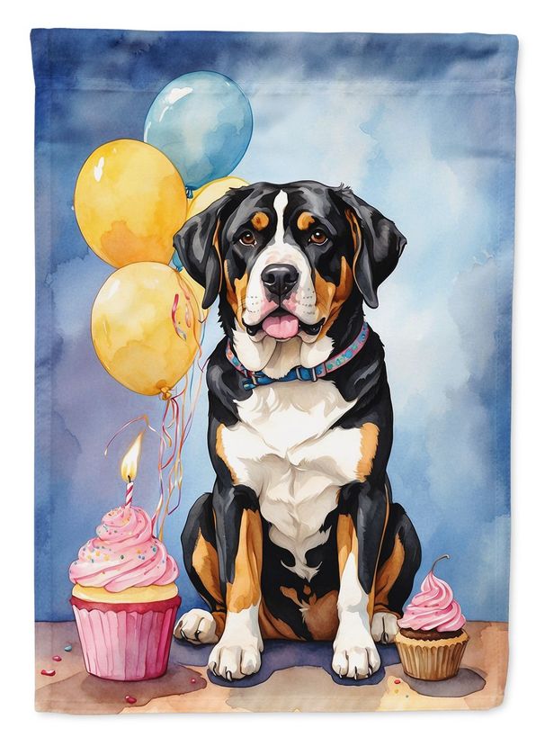 Greater Swiss Mountain Dog Happy Birthday House Flag Large Porch Sleeve Pole Decorative Outside Yard Banner Artwork Wall Hanging, Polyester, House Size, Multicolor_maomaolike.com