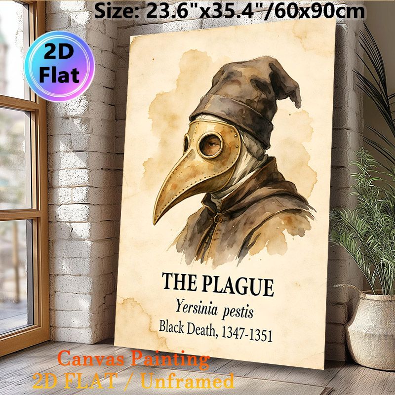 Plague Doctor Themed Painting Poster, Vintage Watercolor Style Black Death Historical Portrait Poster, Informative Historical Artwork Ideal For Study_maomaolike.com
