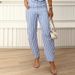 Women's Clothing New Casual Home Striped Print V neck Sleeveless Suit Pants_maomaolike.com
