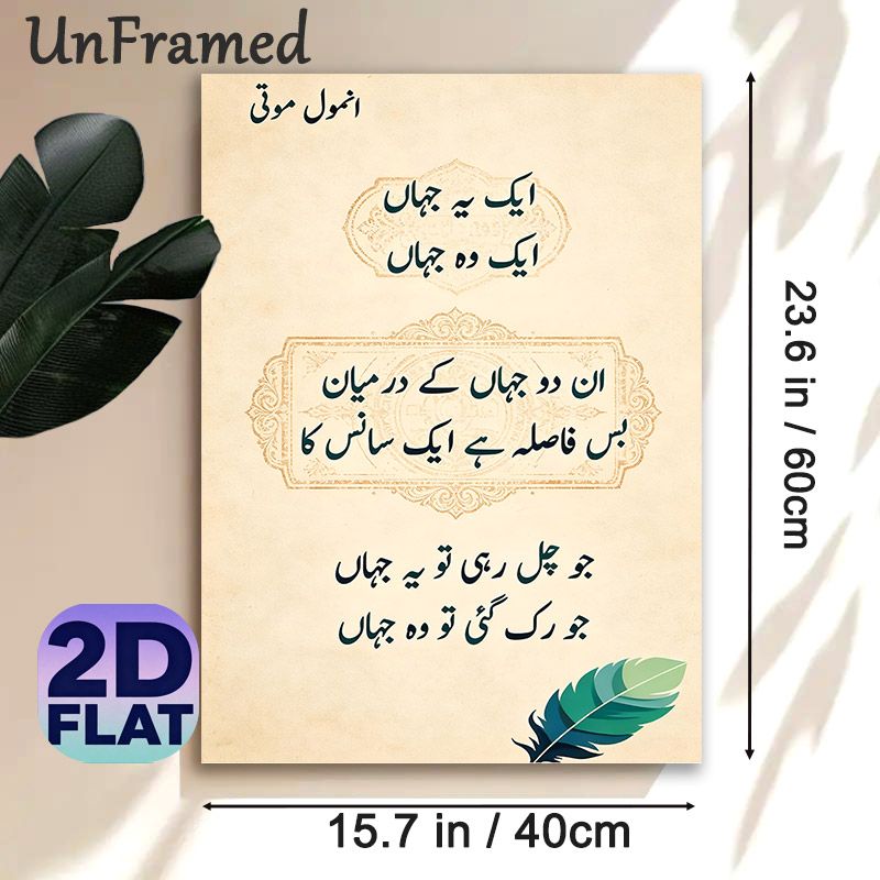 Urdu Poetry Painting Poster, Vintage-style Elegant Urdu Verse With Ornate Borders & Feather Accent Poster, Cultural Literary Decor Idea For Study_maomaolike.com