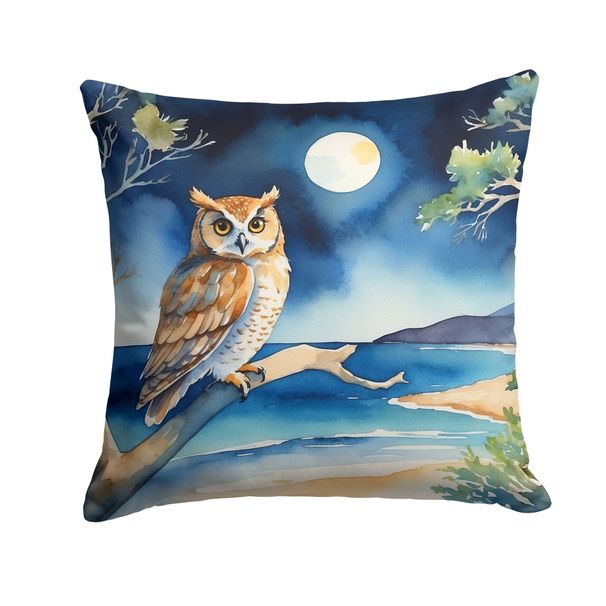 Owl Perched In Coastal Tree Throw Pillow Machine Washable, Indoor Outdoor Decorative Pillow For Couch, Bed Or Patio, 14Hx14W_maomaolike.com